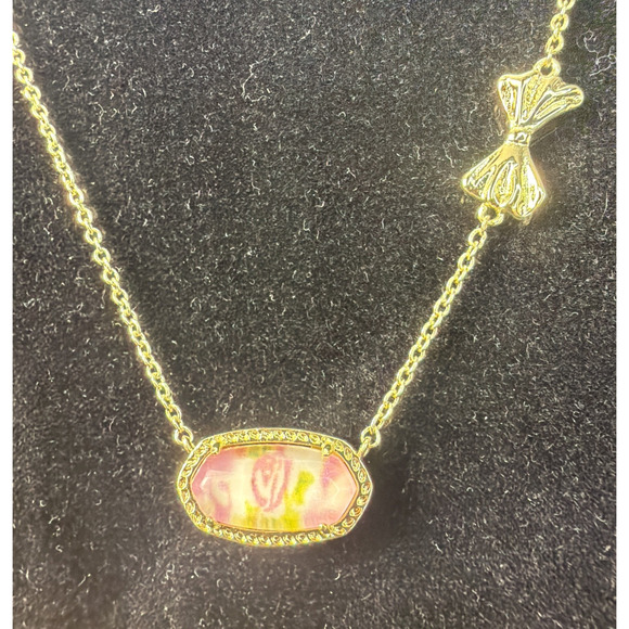 Kendra Scott Elisa Bow Gold Necklace LoveShackFancy Luna Rosa Pink Illusion NEW - Picture 3 of 11